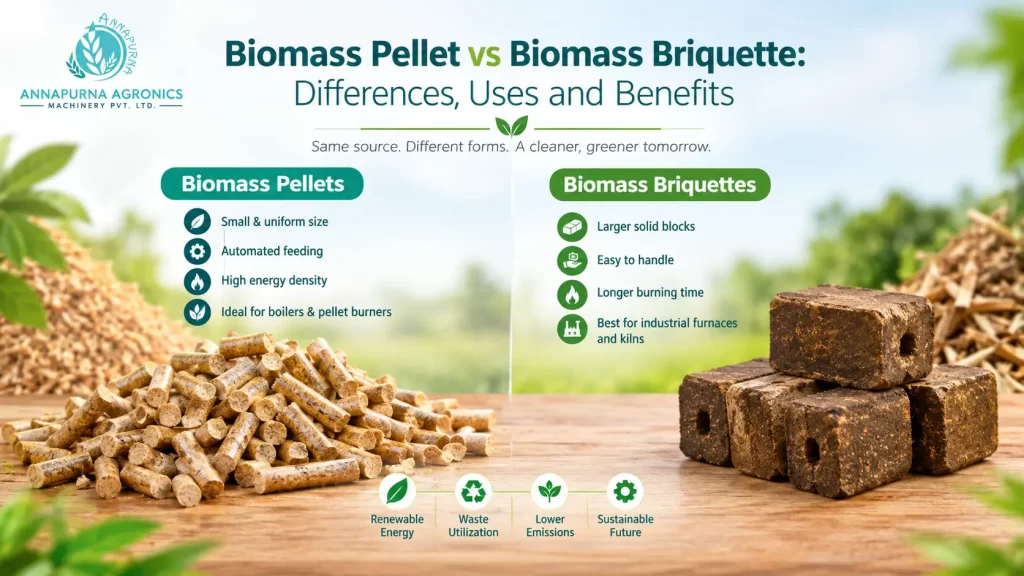 Read more about the article Biomass Pellet vs Biomass Briquette: Differences, Uses and Benefits