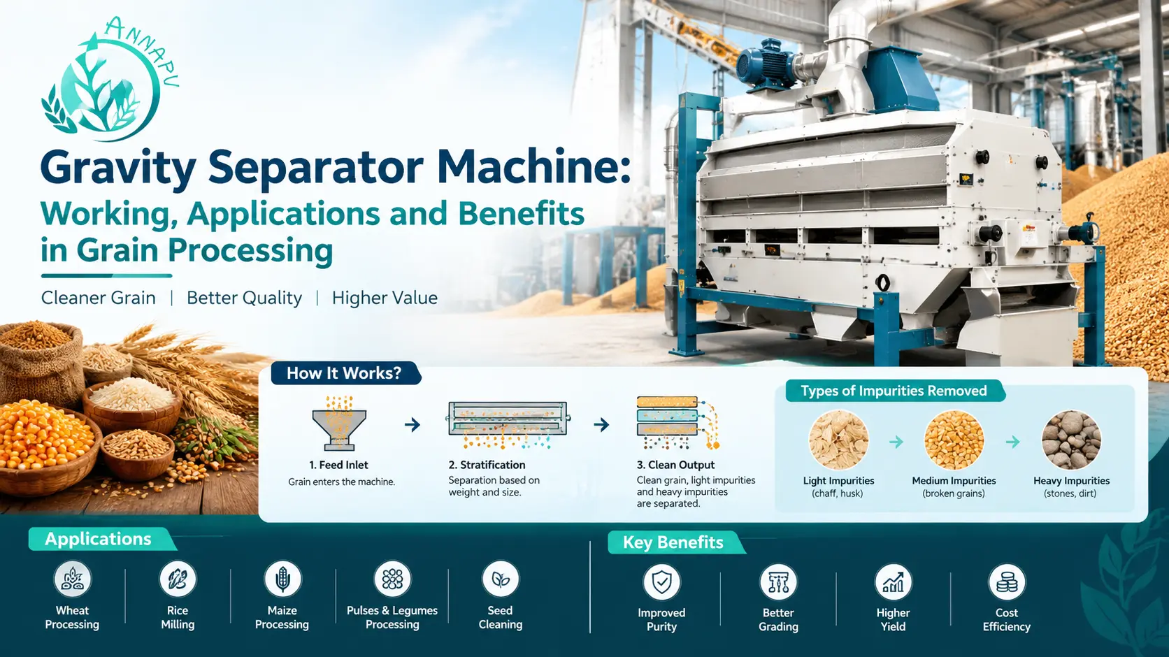You are currently viewing Gravity Separator Machine: Working, Applications and Benefits in Grain Processing
